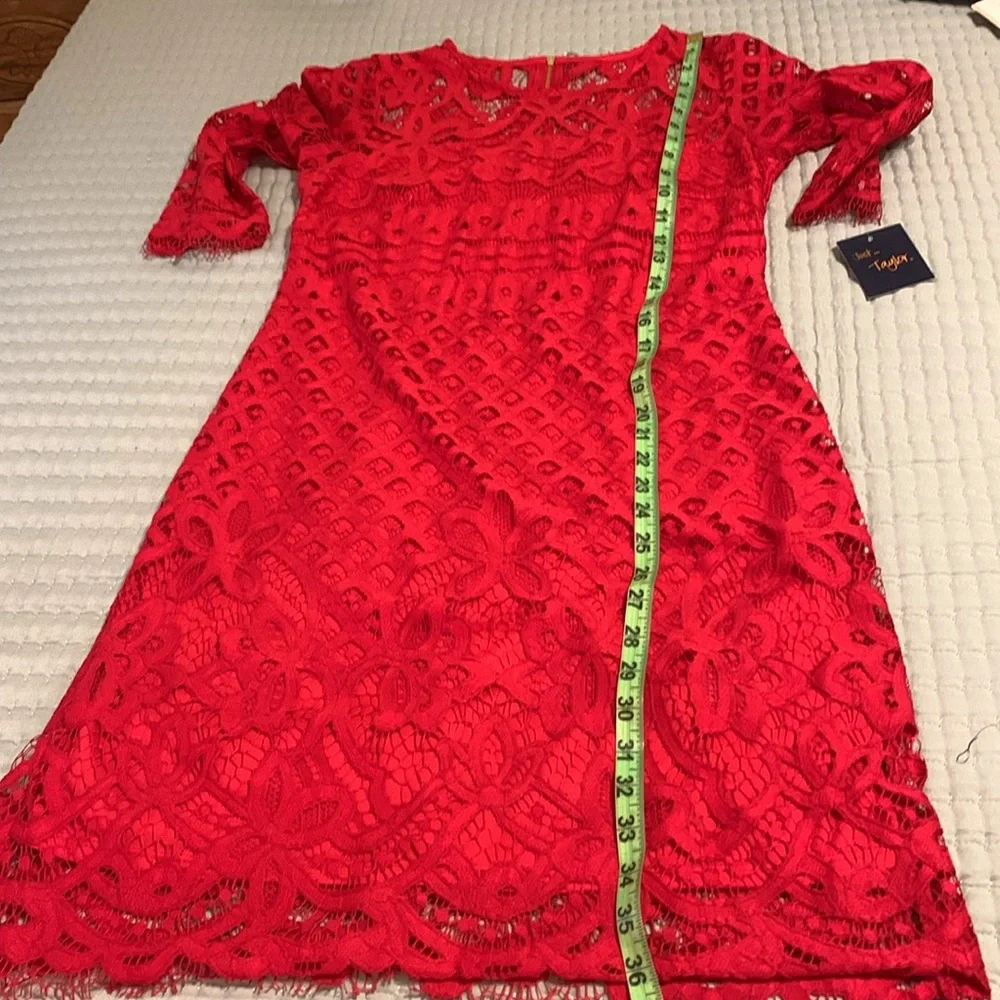 Just Taylor Elegant Red Lace Dress Sz 4 NEW Gorgeous body lined Sheer neck/Arms